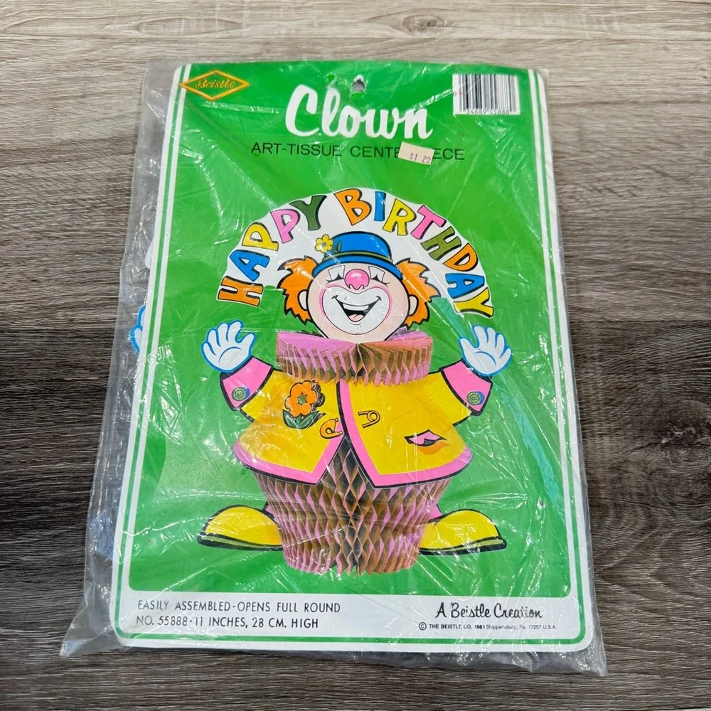 Beistle Happy Birthday Clown Art Tissue Centerpiece Colorful Party Decoration
